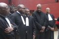 Bertrand Zibi (2ème en partant de la droite) avec ses avocats. (Image d’archive - mai 2019). © Gabonreview