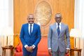 Nommé en février 2019, Sayid Abeloko (à gauche) a présenté ses lettres de créances à Patrice Talon, le 27 juillet 2021, à Cotonou. © Twitter/Présidence du Bénin