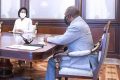 Marie-Madeleine Mborantsuo lors de la rencontre avec Ali Bongo le 2 décembre 2021. © Com présidentielle