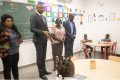 Le ministre de la Santé et des Affaires sociales, Guy Patrick Obiang Ndong, et le ministre délégué, Justine Libimbi-Mihindou, le 29 avril 2022 à l’Eneda. © D.R.