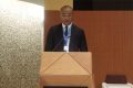 Le ministre de la Santé et des Affaires Sociales, Guy Patrick Obiang Ndong, à la tribune de la 75e Assemblée mondiale de la Santé, à Genève. © Minsanté