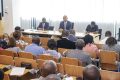 Dr Guy Patrick Obiang Ndong face aux assistants sociaux, le 21 décembre 2022 à Libreville. © D.R.