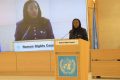 Le ministre gabonais de la Justice, Garde des sceaux, Erlyne Antonela Ndembet-Damas, à la 52e Session du Conseil des droits de l’Homme de Genève. © D.R.