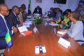 Les membres de la mission de la Zlecaf en réunion avec le ministre délégué du Commerce, des Petites et Moyennes Entreprises. © D.R.