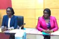 La ministre du Budget et des Comptes publics, Edith Ekiri Monombi épouse Oyouomi et la ministre de l’Économie et de la Relance, Nicole Jeanine Lydie Roboty épouse Mbou face aux partenaires sociaux, le 27 mars 2023. © Gabonreview
