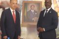 Zhou Shenhqiao et Chen Sylvestre Mezui M'Obiang au cours de la présentation du potentiel minier du Gabon, le 22 mai 2023 à Libreville. © D.R.