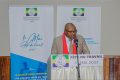 Jean Claude Bekale, secrétaire général de la CGSL, déclinant le Manifeste des travailleurs, le 1er mai 2023 à Libreville. © D.R.