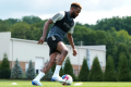 Aaron Boupendza, le 9 juillet 2023, au Mercy Health Training Center pour sa première séance d’entrainement au FC Cincinnati basé à Cincinnati. © FC Cincinnati