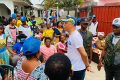 Franck Nguema en campagne de proximité à Akanda pour la réélection d’Ali Bongo Ondimba, le 15 août 2023. © Franck Nguema