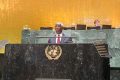 À la tribune des Nations-Unies à New-York, Raymond Ndong Sima, le Premier ministre de la Transition. © D.R.