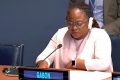 La Conseillère des Affaires étrangères, Lia Bouanga Ayoune, s’exprimant à l’ONU. © D.R.