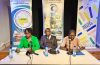 Sylvie Ntsame, présidente de l’Association pour la promotion du livre et des arts (1ère à gauche), présentant le Salon du livre de la jeunesse de Libreville, le 30 novembre 2023. © Gabonreview