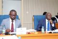 Le ministre de l’Économie et des Participations, Mays Mouissi et son collègue du Budget, Charles Mba, face aux députés. © D.R.