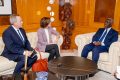 Le Premier ministre de la Transition, Raymond Ndong Sima, et l’ambassadrice de l’Union européenne, Cécile Abadie, le 14 février 2024, à Libreville. © Com. Primature