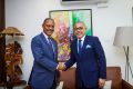 Le ministre du Tourisme et de l'Artisanat, Pascal Ogowe Siffon (à gauche), et Désiré Guedon, directeur exécutif de la BAD, le 29 février 2024 à Libreville. © D.R.