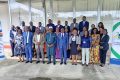 Les officiels posant avec le ministre gabonais de la santé, Adrien Mougougou (costume bleu au centre), le 25 mars 2024. © D.R.