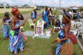 Un groupe de danse traditionnelle s’exposant au stade d’Angondjé. © GabonReview