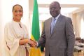 La nouvelle représentante de l’Unicef Gabon, le Dr Marie-Reine Chirezi Fabry reçu par le ministre des Affaires étrangères, Michel Régis Onanga Ndiaye, le 24 avril 2023. © D.R.