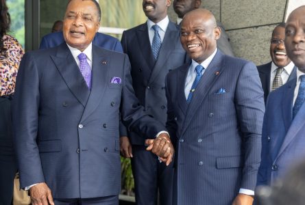 Brice Clotaire Oligui Nguema et Denis Sassou N'Guesso, le 3 juillet à Brazzaville. © Com. présidentielle
