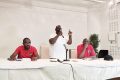 Serge Roland Pambou entouré des secrétaires généraux du Synapef, le 1er août 2024. © GabonReview