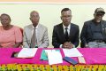 Gaétan Ernest Ayami, président du Regroupement des autochtones de Leyima ( 2e à droite) lors de sa déclaration, le 5 février 2025. © GabonReview