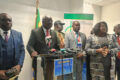 Les membres de l’ACER et le directeur général face à la presse, ce matin. © GabonReview