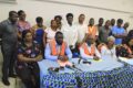Les membres du Collectif des coopératives bénéficiaires de Gab Pêche, face à la presse, le 7 octobre 2025, à Libreville, au Capal. © GabonReview