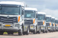 Les huit nouveaux camions HOWO d’AGL Gabon offerts par CFAO. © D.R.