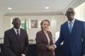 Le ministre du Budget, son ministre délégué et le chef de la délégation de la mission du FMI, Aliona Cebotati, ce 25 février 2026. © Gabonactu