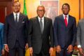 (De gauche à droite) - Joseph Nguessan, chef de division des infrastructures pour la région Afrique centrale à la Banque, Léandre Bassolé, directeur général du Groupe de la Banque pour l’Afrique centrale, Alexandre Barro Chambrier, vice-président du gouvernement gabonais, Nouridine Kane Dia, responsable pays du Groupe de la Banque au Gabon et Joël Sanon, expert à la Facilité africaine de soutien juridique, à Libreville, au Gabon, le 12 mars 2026. © BAD