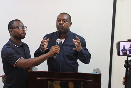 Le président du Front patriotique gabonais (FPG), Gérard Ella Nguema, le 20 mars 2025, à Libreville. © GabonReview