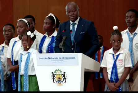 Le chef de l’État lors de son allocution à l’occasion de la journée nationale de l’enseignant.  © Capture d’écran/ Gabon 1ere 