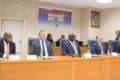 Vue des officiels accompagnés du président de l’Assemblée nationale, Michel Régis Onanga M. Ndiaye (centre), lors du lancement des travaux. © D.R.