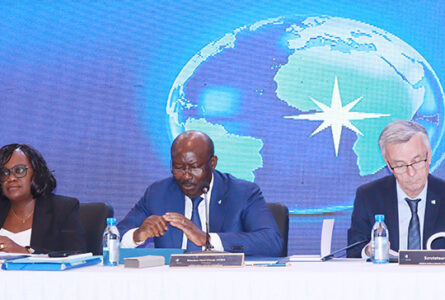 Henri-Claude Oyima, PDG de Groupe BGFIBank lors de l’assemblée générale, le 15 mai 2025. © GabonReview