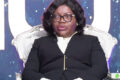 La ministre d’Etat, en charge de la Défense nationale, Brigitte Onkanowa, s’exprimant sur Gabon Télévision. © GabonReview (Capture d’écran)