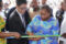 La ministre de l’Éducation nationale, Camélia Ntoutoume Leclercq coupant le ruban symbolique, le 15 mai 2025. © D.R.