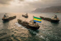 Détroit d'Ormuz, avril 2026 : un tanker ‘’gabonais’’ naviguant de conserve avec la flotte iranienne. L'image que Libreville ne pouvait plus se permettre. © Illustration IA / GabonReview