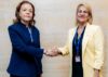 La ministre gabonaise de la Santé, Pr Elsa Nkana Joséphine Ayo épouse Bivigou, et la vice-ministre cubaine de la Santé, Carilda Peña, le 20 mai 2026, à Génève. © D.R.