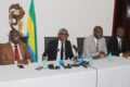 Me Thierry Nguia, Me Mabala Ossagou et les responsables d’EPG lors de la déclaration du 6 juin 2026, à Libreville. © GabonReview