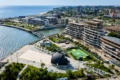 Vue aérienne de la Baie des Rois, à Libreville. Sur 40 hectares, dont 32 gagnés sur l'océan, la première zone d'investissement spéciale urbaine du Gabon dessine la future façade maritime de la capitale. © FMCT-Gabon