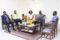 Le Coordonnateur international du programme, Patrick Mouguiama-Daouda, la Commissaire du département en charge de la Promotion du genre à la CEEAC, Nelly Banaken, et les membres de l’organisation. © GabonReview