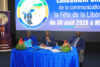 Arthur Sabi Djaboudi accompagné de Tony Engouma et de Bertrand Ebiaghé Angoué, autres membres de la Commission Communication. © GabonReview