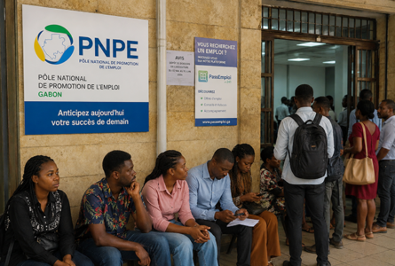 Emploi des jeunes : entre dispositifs publics et réalité du chômage, le défi reste de transformer les guichets en véritables passerelles vers l’emploi (Illustrtion générée par IA). © GabonReview