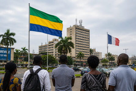 Le drapeau français s’éloigne dans le regard des Gabonais : 78 % d’entre eux jugent négativement l’influence de la France, selon Afrobarometer. © Illustration générée par IA / GabonReview