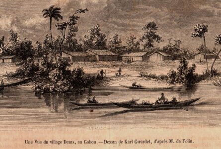 Avant que Pointe-Denis ne devienne le nom de toute une rive : cette représentation ancienne du «village Denis» rappelle une géographie mpongwè faite de territoires, de villages et de noms dont «Nchantonwin» pourrait conserver la mémoire. © D.R.