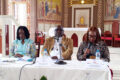 Moment de la conférence de presse. La Élise Missi, L’abbé Ruffin Ngoubou et Danielle Okome épouse Ntoutoume face à la presse, le 13 août 2026 à Libreville. © GabonReview