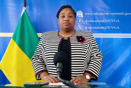La ministre d’État en charge de l’Éducation nationale et de l’Instruction civique, Camélia Ntoutoume-Leclercq, lors de son allocution, le 6 septembre 2026. © D.R.