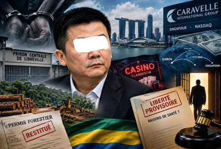 Zhang Guo Hua, homme d'affaires chinois arrêté par la Police judiciaire. Une affaire aux ramifications internationales. (Montage) © GabonReview