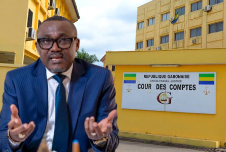 Alex Euv Moutsiangou, Premier président de la Cour des comptes : derrière les 1 700 milliards de FCFA de débets et d’amendes prononcés, se joue désormais la bataille de leur recouvrement effectif. © GabonReview (montage)