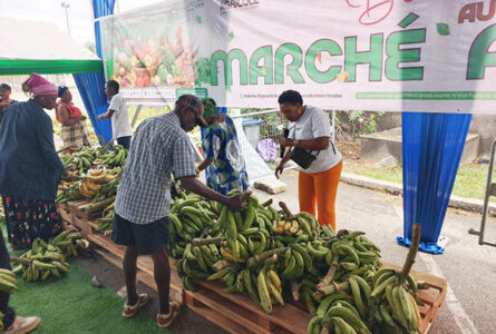 Les premiers clients devant le stand des bananes plantains, au stade de Nzeng-Ayong. © GabonReview